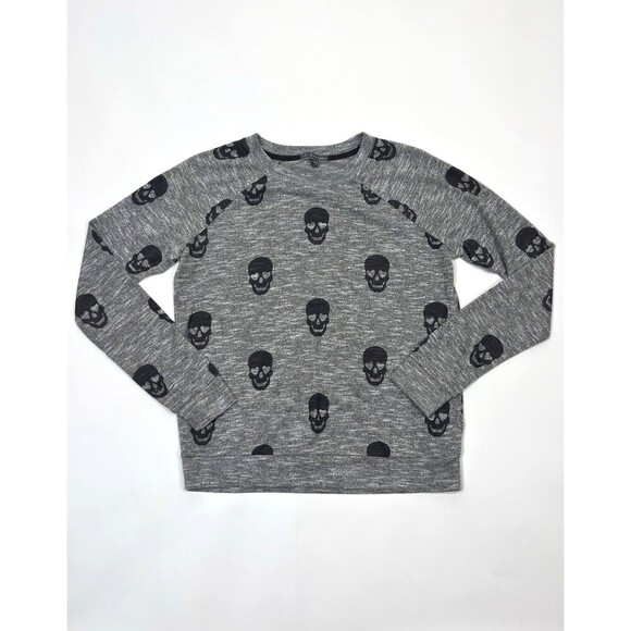 PJ Salvage Tops - PJ Salvage Skull Crewneck Long Sleeve Gray Black - Small